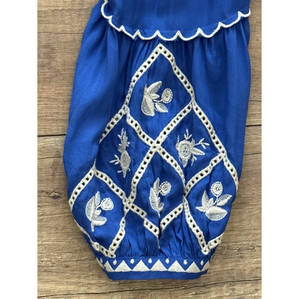 JOHNNY WAS Workshop Sm Blue Embroidered Top 100% Modal Button Up Scallop Sleeve - Picture 12 of 16